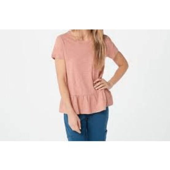 Denim & Co Womens 4X Linen Blend Jersey Knit Peplum Top Rose Short Sleeves NWT - Picture 1 of 2
